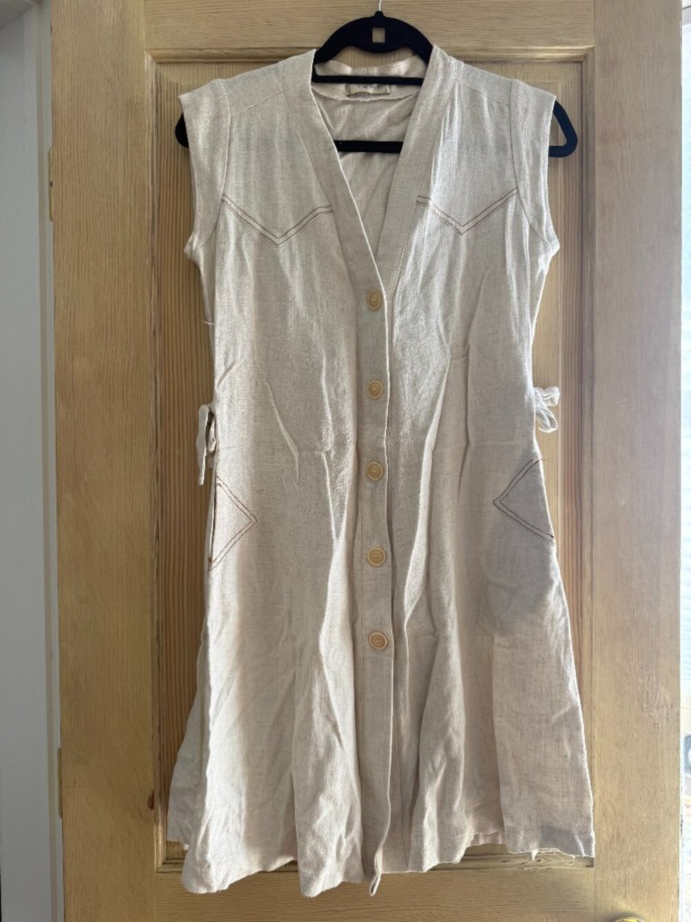 Cameo Linen Blend Button Front Dress | Cream | Size S